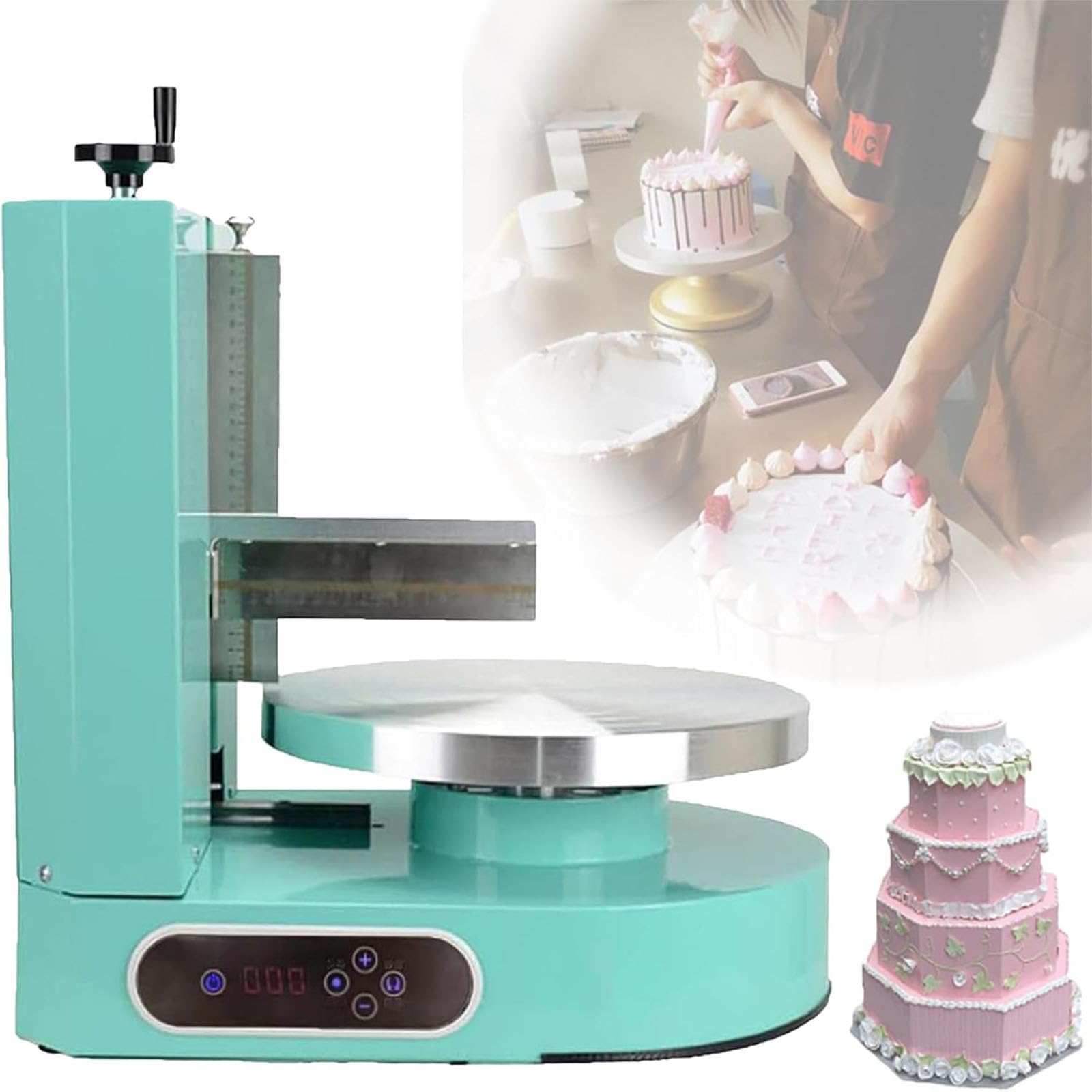 MáQuina AutomáTica FormacióN Hielo para Tartas CumpleañOs Raspador Tartas Ajustable 4 a 12 Pulgadas Nivelador Tartas Esparcidor DecoracióN Crema MáQuina Alisadora,001