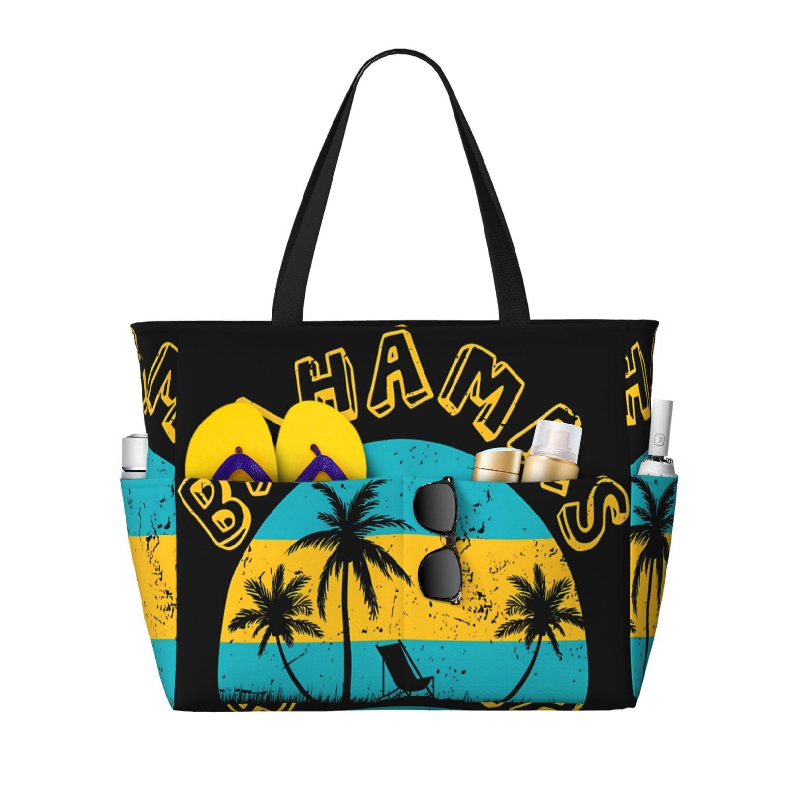 QIPVEKR Proud Bahamas Bahamians Flag Women Large Beach Bag Travel Weekender Foldable Tote Bag for Pool Beach Vacation Gym