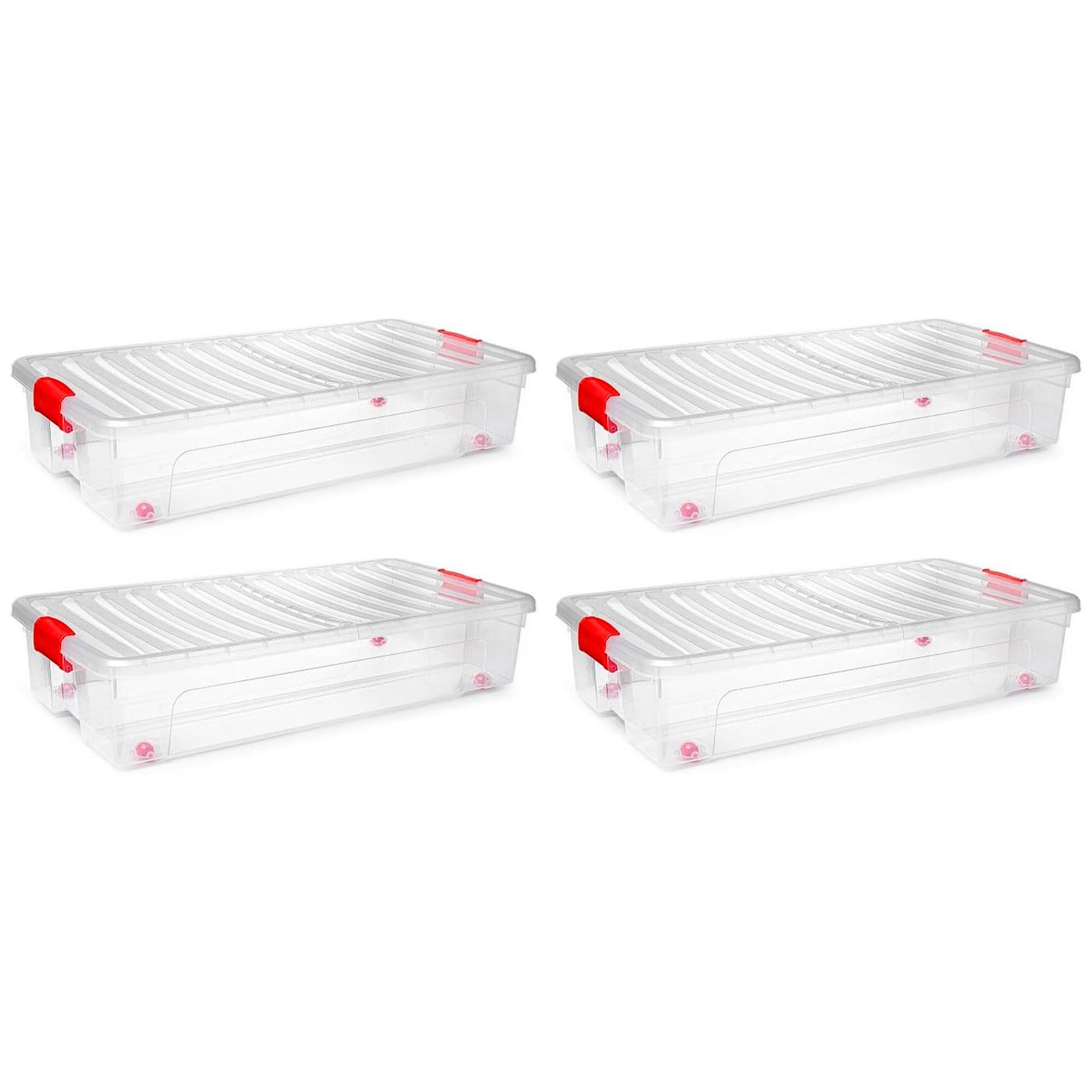 Acan Tradineur - Confezione da 4 scatole portaoggetti modello KLIP Bassocama in plastica, capacità 35 litri, chiusura ermetica e coperchio apribile, 16 x 39,5 x 78 cm