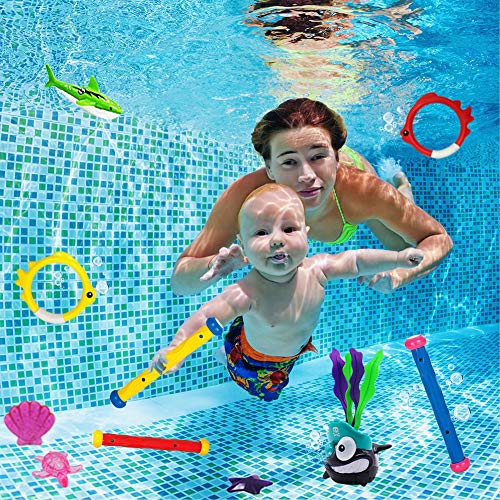 JOINBO 32 Pcs Dive Toys Pool Toys/Underwater Swimming Toys, New Diving Shark (2Pcs), Jumbo Diving gem (8Pcs), Treasures (12 Pcs), Rings (3pcs), Torpedo Bandits (3Pcs),Diving Sticks(3Pcs) - Thumbnail 5