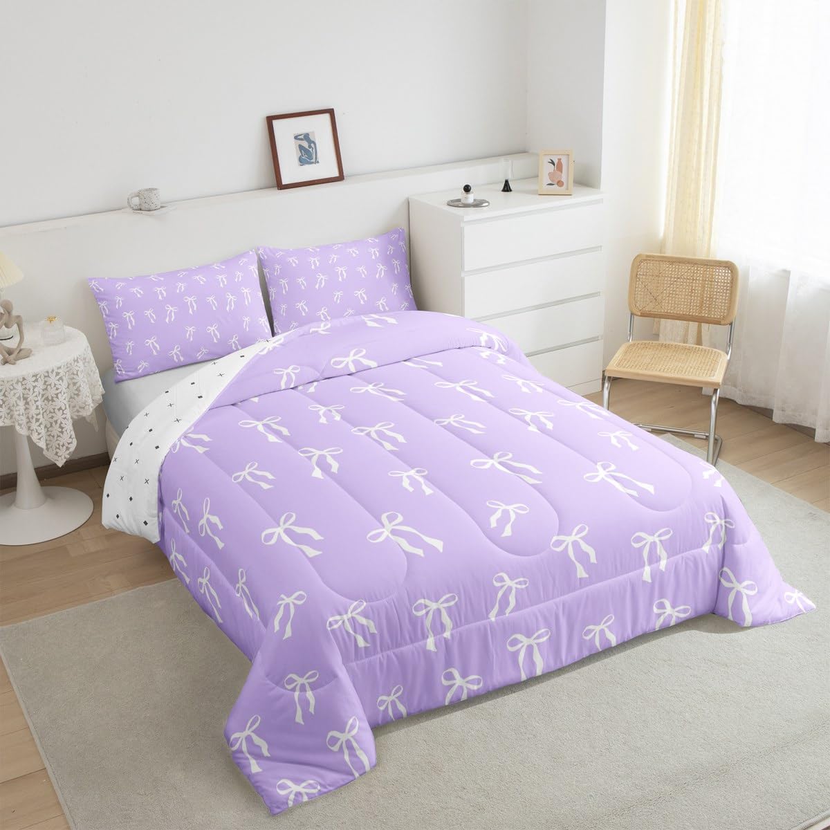 Homewish Kawaii Bowknot podwójna poszewka na kołdrę i poszewka na poduszkę zestaw