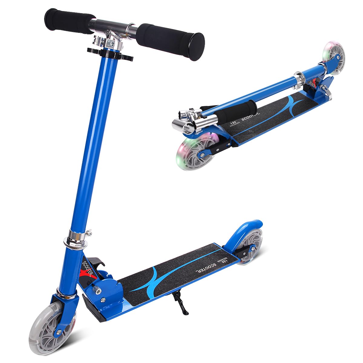 GYMAX Kids Stunt Scooter, Folding Kick Push Scooter with 2 Flashing Wheels and Adjustable T-bar, Perfect as a Gift for 4-13 Years Boys Girls (Red) — image 1
