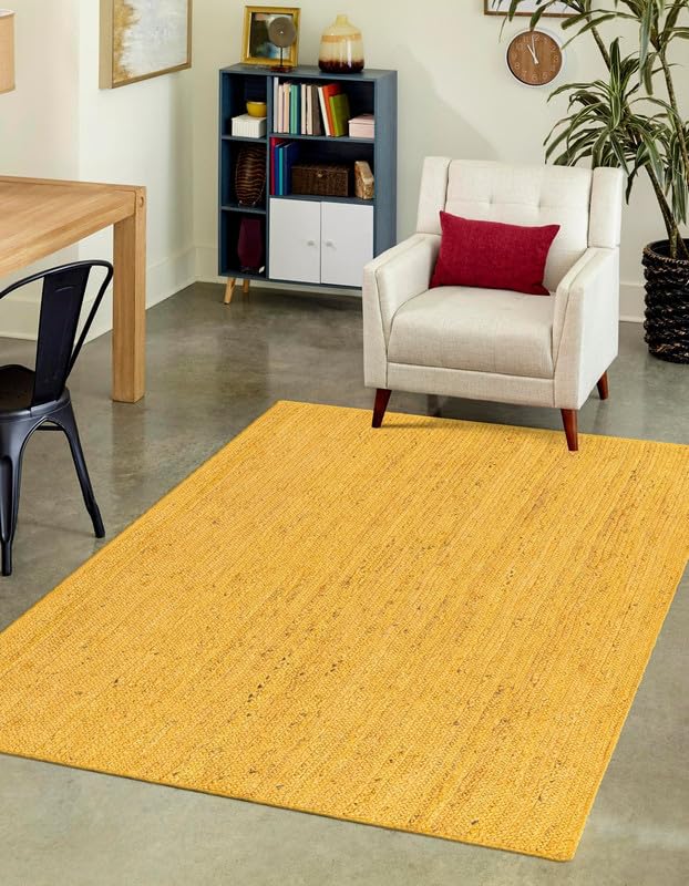 Tapis en jute tressé main bohème jaune une touche de douceur