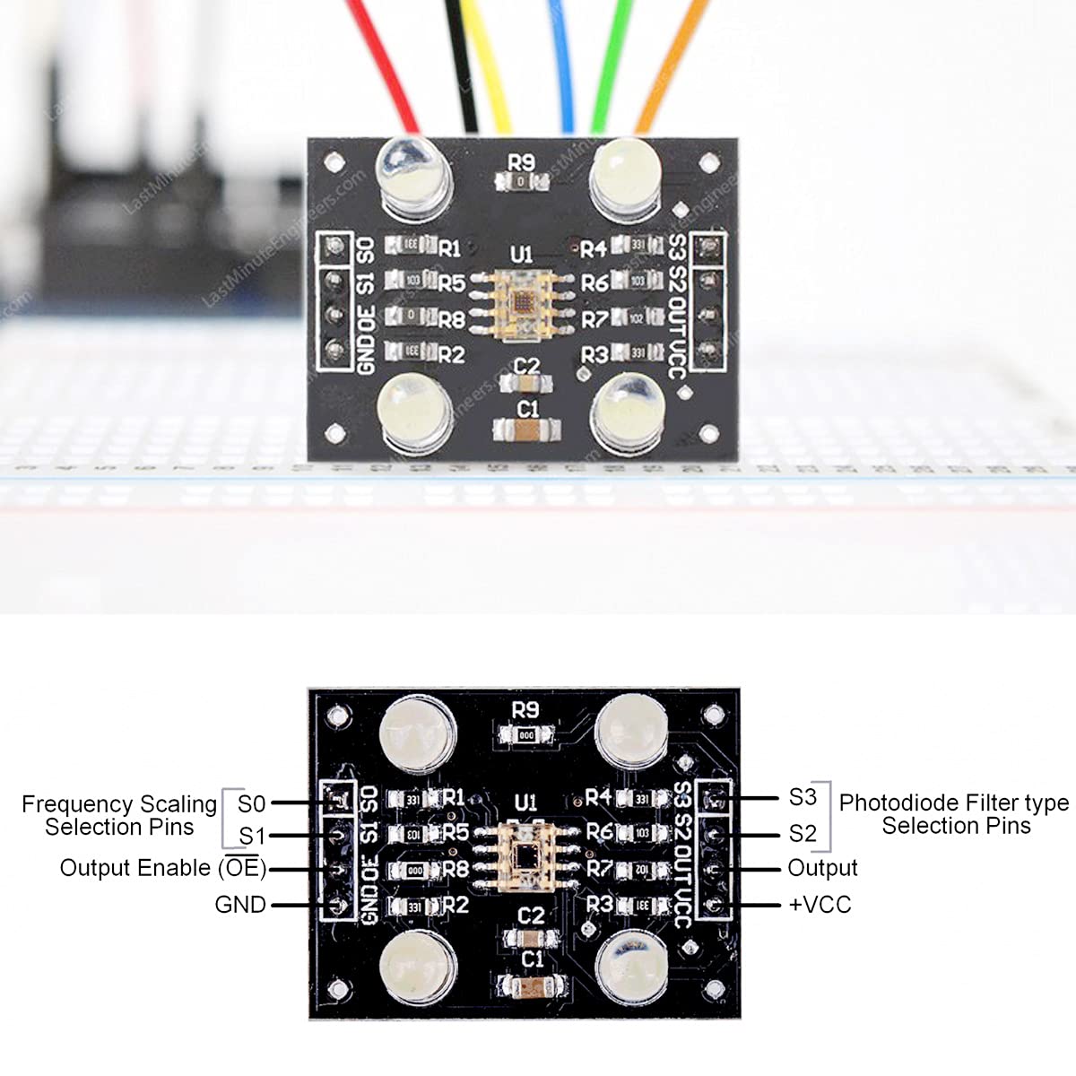 TCS230 TCS3200 Farberkennungs-Sensormodul Detektormodul Farberkennungssensorl DC 3-5V 4 LED mit DuPont-Kabel für Arduino