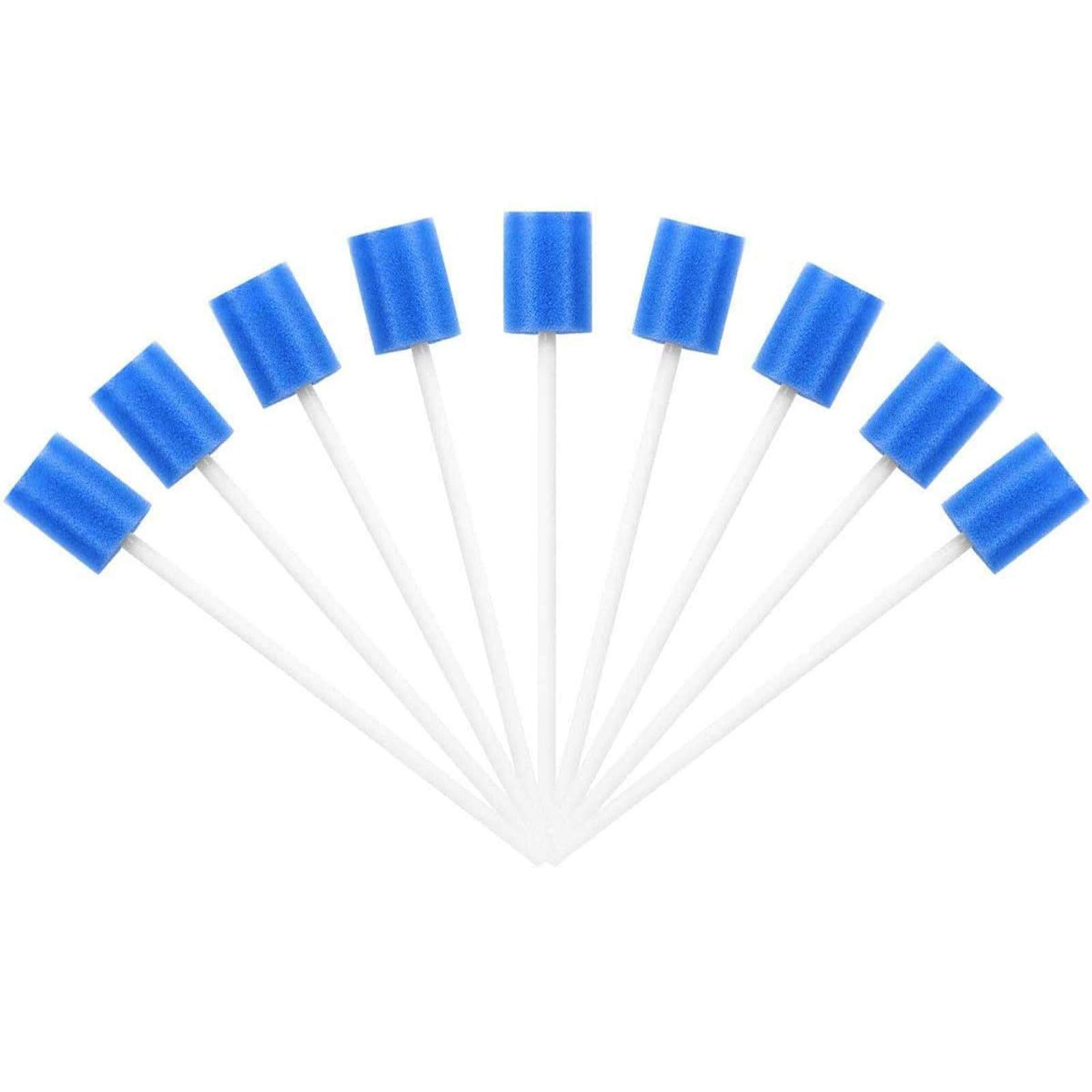 Lot de 100 Bâtonnets de Soins Buccaux Stériles, Bâtonnets Médicaux Jetables en Forme de Pétales, Doux et Confortable Tampons Hygiène Orale pour Enfants, Animaux, Adultes et Âgées, Bleue