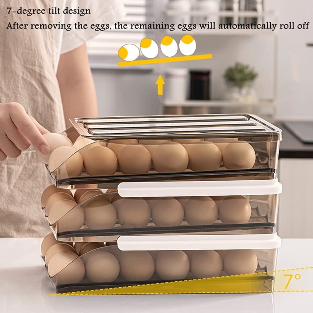 , Soporte de Huevos de rodamiento automático para refrigerador, organizadores de frigorífico y Caja de contenedores de Almacenamiento, Bandeja de Ahorro de Espacio (Dos Capas)