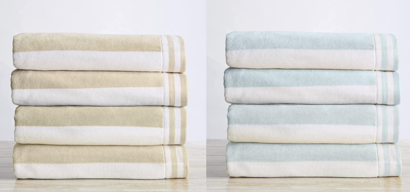 Great Bay Home Beach Towel Bundle (2) Linen and (2) Light