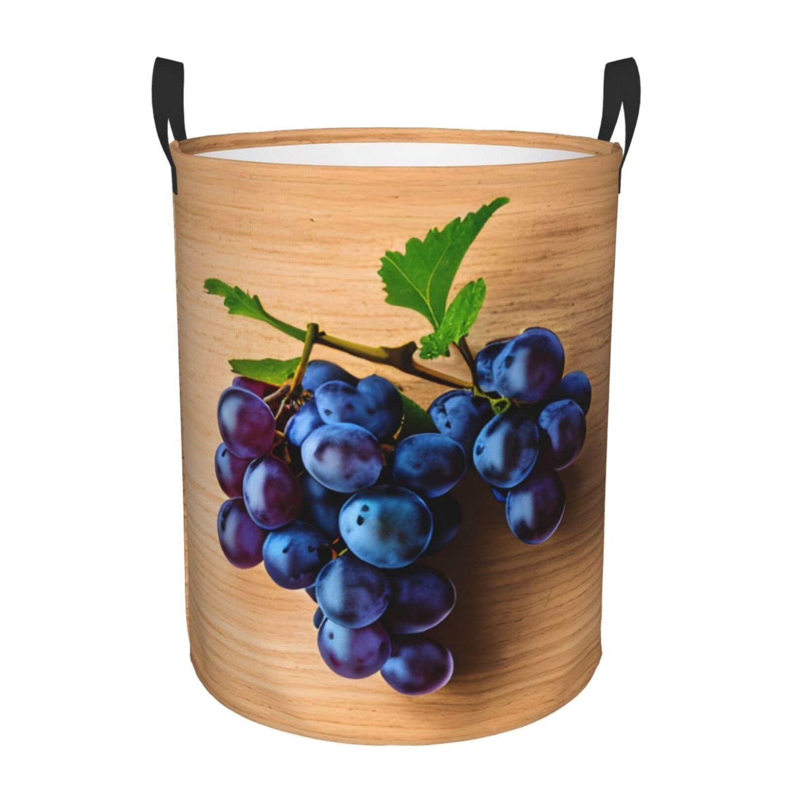 M Collapsible Laundry Hamper Round Grape pattern Print Storage