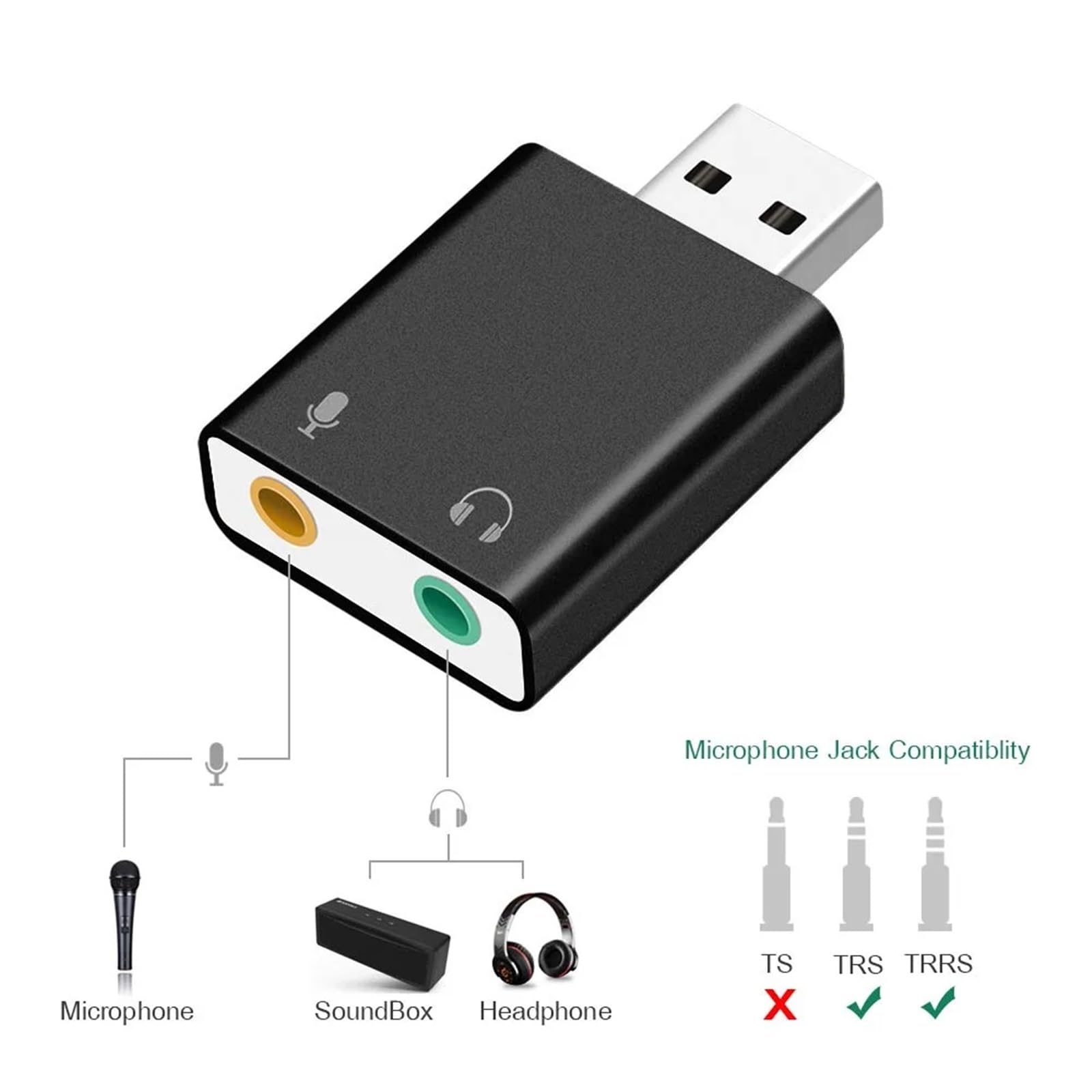 Tarjeta de Sonido de Audio Externa USB 2.0 Convertidor USB a Conector de 3,5 mm Adaptador de Auriculares Tarjeta de Sonido de micrófono Virtual 7.1 Canales for computadora portátil