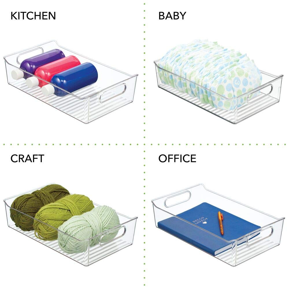 mDesign Organizer ufficio – Contenitore portaoggetti in plastica con manici per ufficio e casa – Box in plastica ideali per penne, matite, timbri e cancelleria – Set da 4 – trasparente
