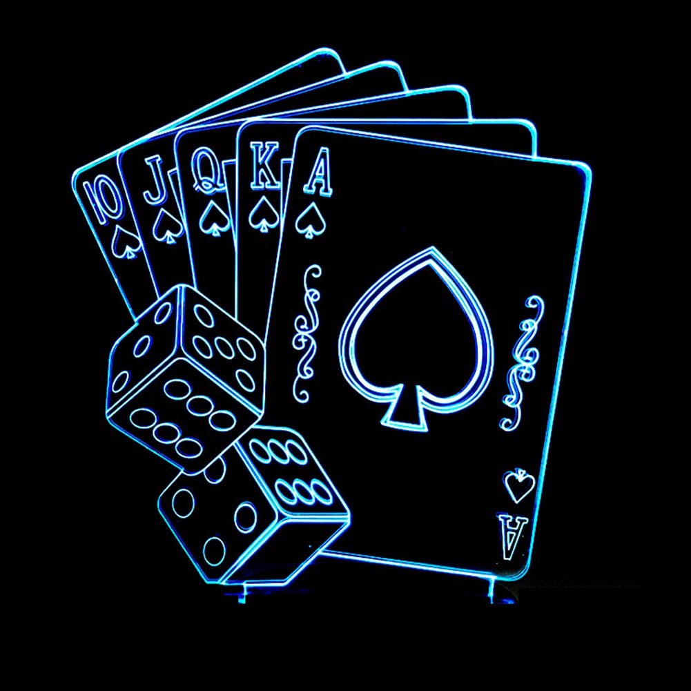 SJSF L Casino Poker Cards Dice Light 3D Illusion Nightlight Table Desk Bedroom Bedside Lamp Decoration 5V USB Color Change with Remote,7color+touch