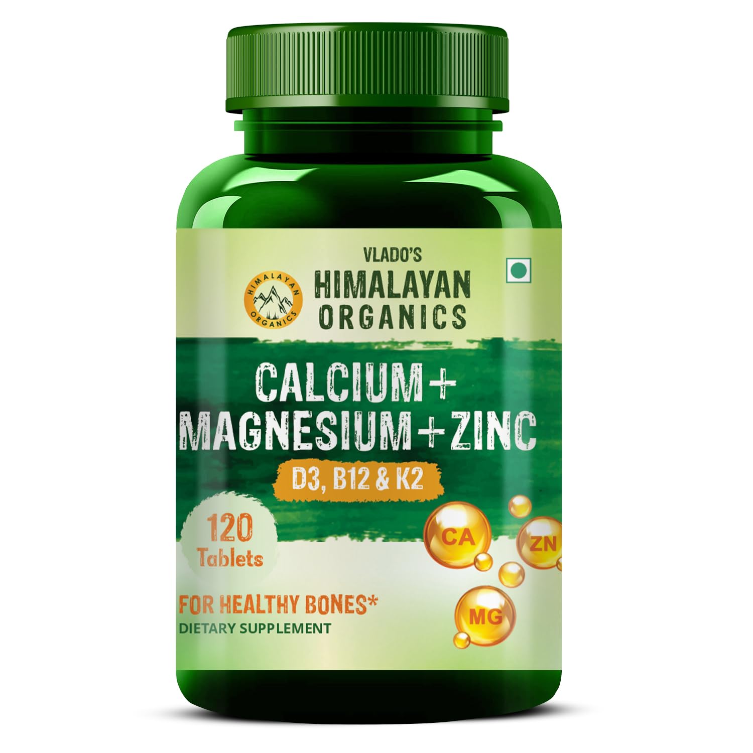 Himalayan Organics Calcium Magnesium Zinc Vitamin D3 & B12-120 Vegetarian Tablets