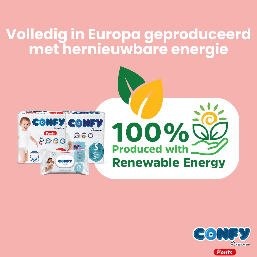 Confy Premium pieluchy rozmiar 5 (12 kg - 17 kg), pojemnik na miesiące, 120 sztuk, testowane dermatologicznie, elastyczne dopasowanie, wskaźnik oddawania moczu, CareShield