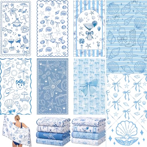 CrystalSylara 8 Pcs Last Toast on the Coast Bachelorette Beach Towels 60x 28 Extra Large Coastal Bridal Shower Gifts Quick Dry Absorbent Towels for Bridesmaid Gift Beach Bach Supplies (Mixed)