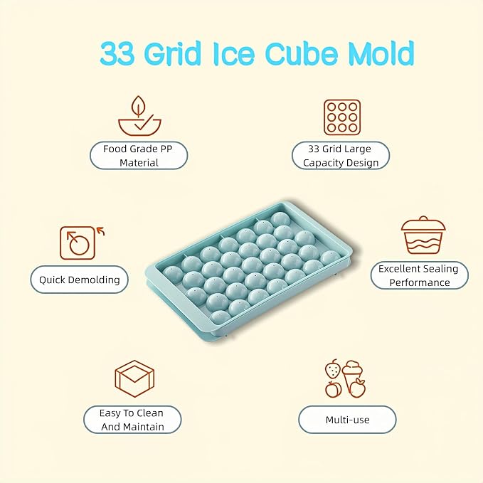 Bandeja para hielo en bolas redondas, 33 cavidades miniatura 6
