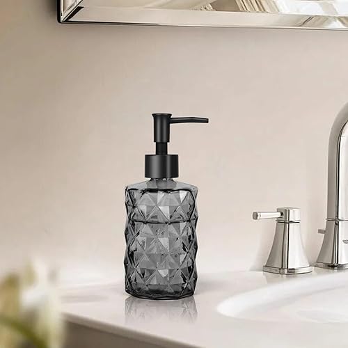 Miniatura 8 de Dispensador de jabón de vidrio de 11 onzas con bomba de plástico, dispensador de jabón de baño negro para lavar a mano y lavar platos, elegante