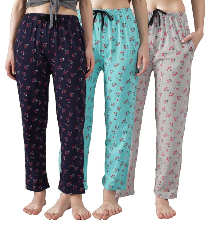 Image of Printed Womens Pyjama Night Pant, Soft Cotton Fabric, Casual Wear (Pack of 3)