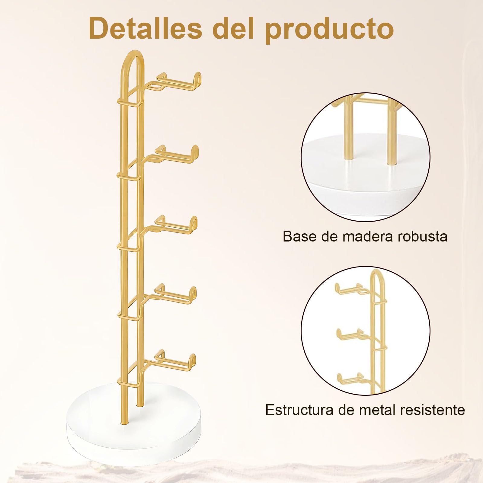 Soporte para Gafas de Sol Expositor Organizador Elegante de Metal con Base de Madera para 5 Pares