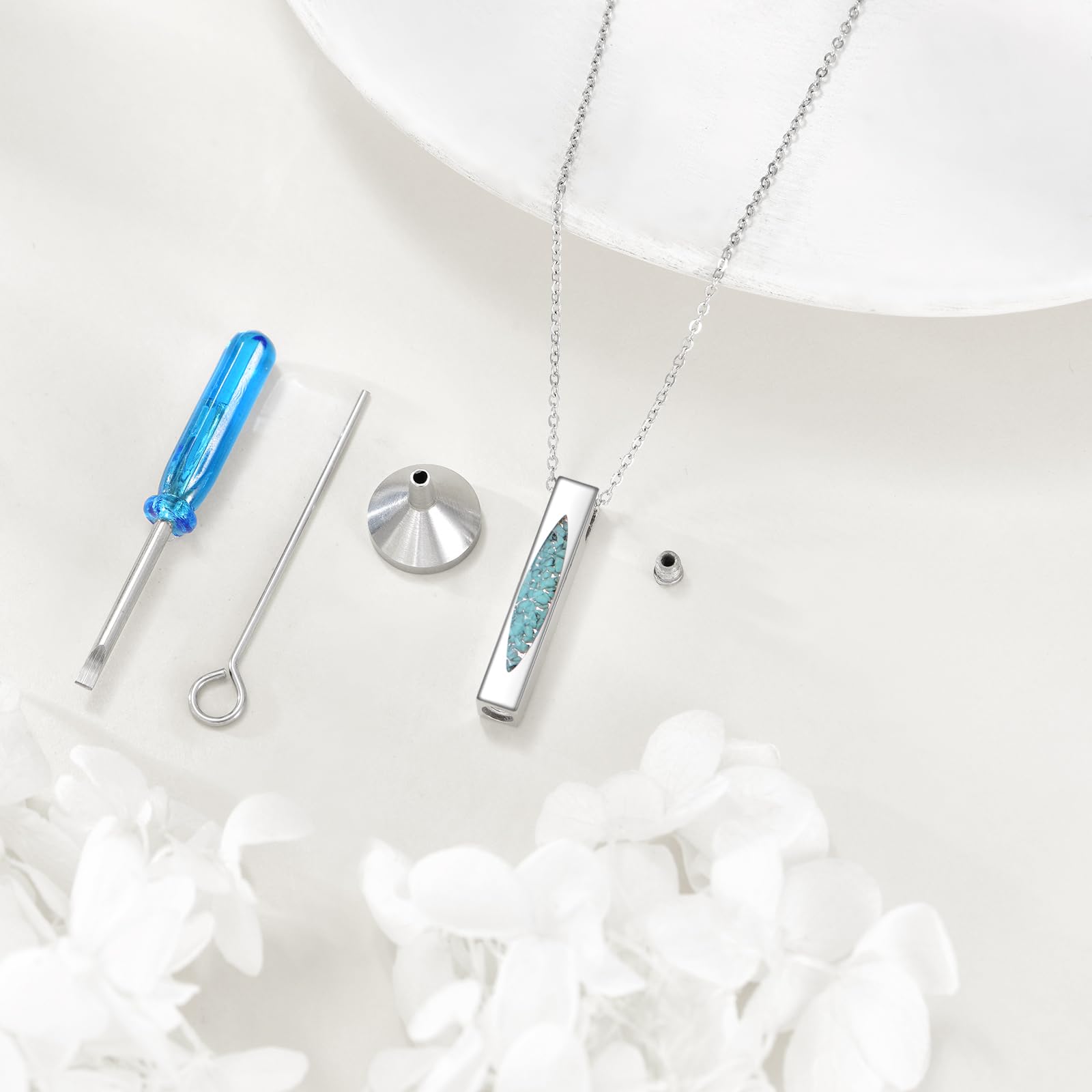 URONE Urn Necklace for Ashes 925 Sterling Silver Turquoise Urn Necklace with Hollow Bar for Ashes Memorial Keepsake Ashes Jewellery for Human Pets Ashes - Image 3