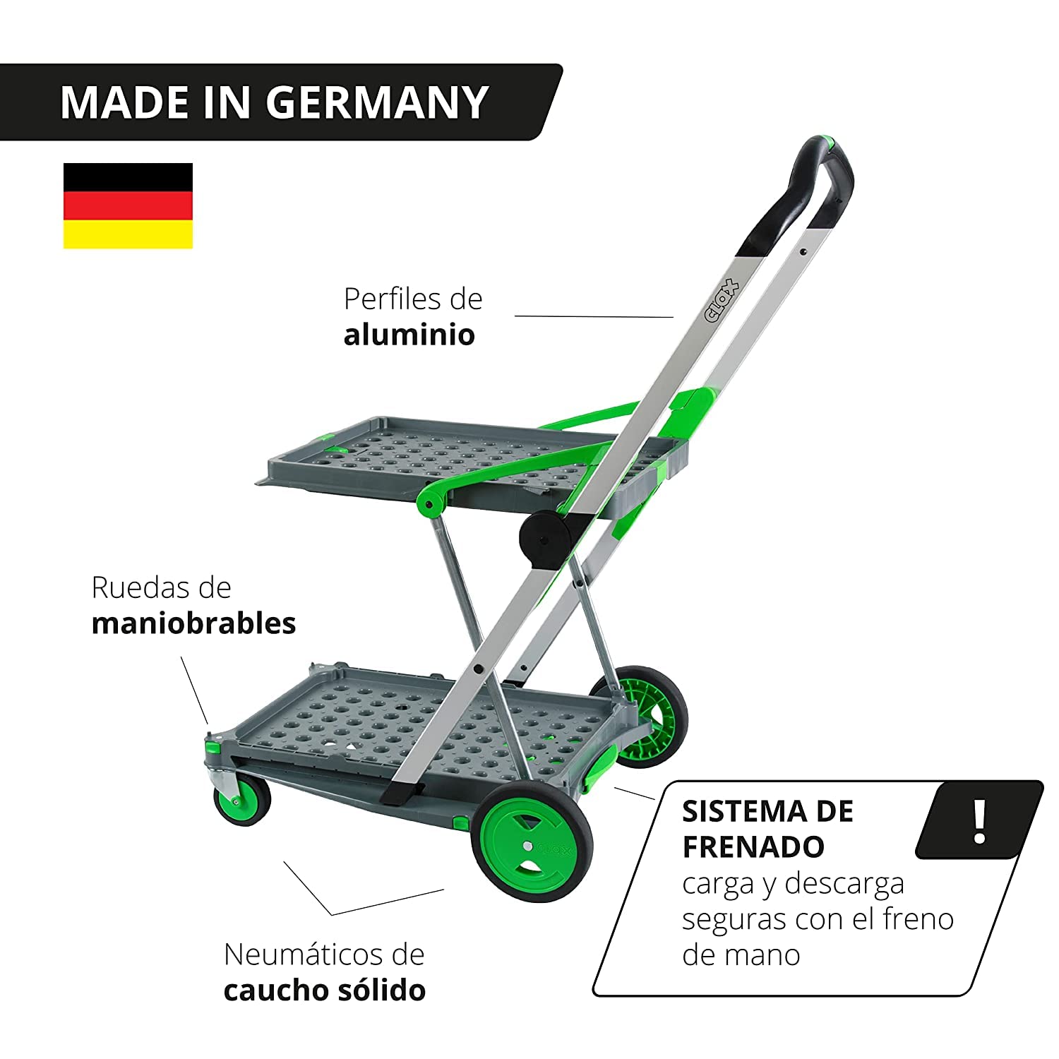 Clax® Carro | Carro Plegable | Carrito de estantería | Carro de Recogida | Incluye Caja Plegable | Verde
