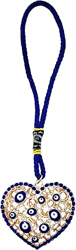 Miniatura 9 de LUCKBOOSTIUM Adorno colgante de corazón dorado con cristal y mal de ojo (cadena de bola) adornos de coche de buena suerte para espejo retrovisor