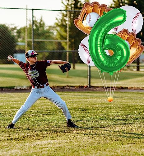 Baseball Balloons 6Th Birthday Decorations, Baseball Birthday Party Supplies Foil Mylar Green Sports Theme Party Decorations Favors, 32Inch Green Number 6 Balloon #TOP5
