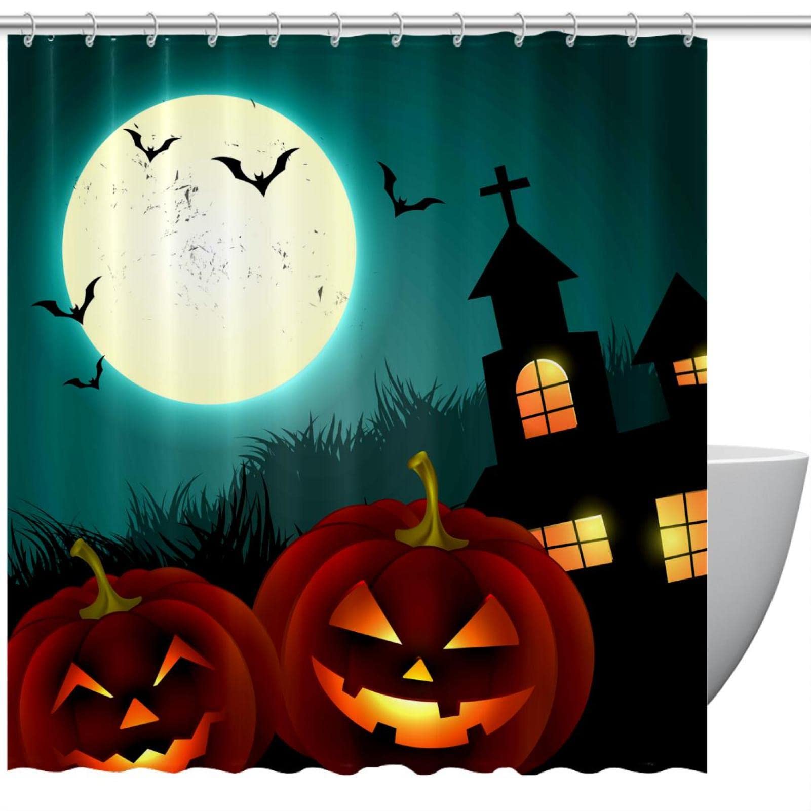 Rideau de douche citrouille Halloween 183 cm étanche