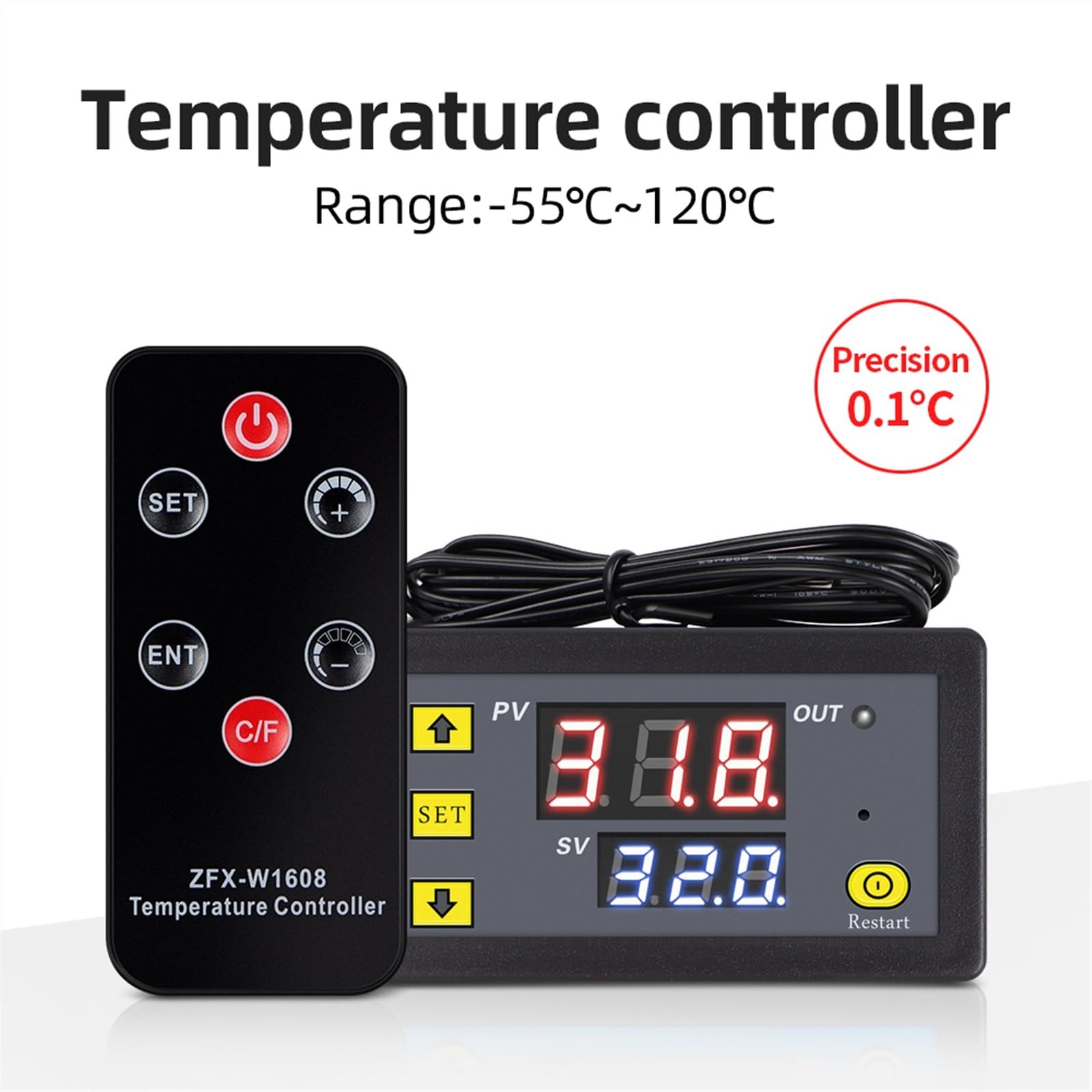 Regolatore di temperatura digitale for telecomando Regolatore termostato DC12V Sensore NTC for frigorifero Congelatore interno ZFX-W1608