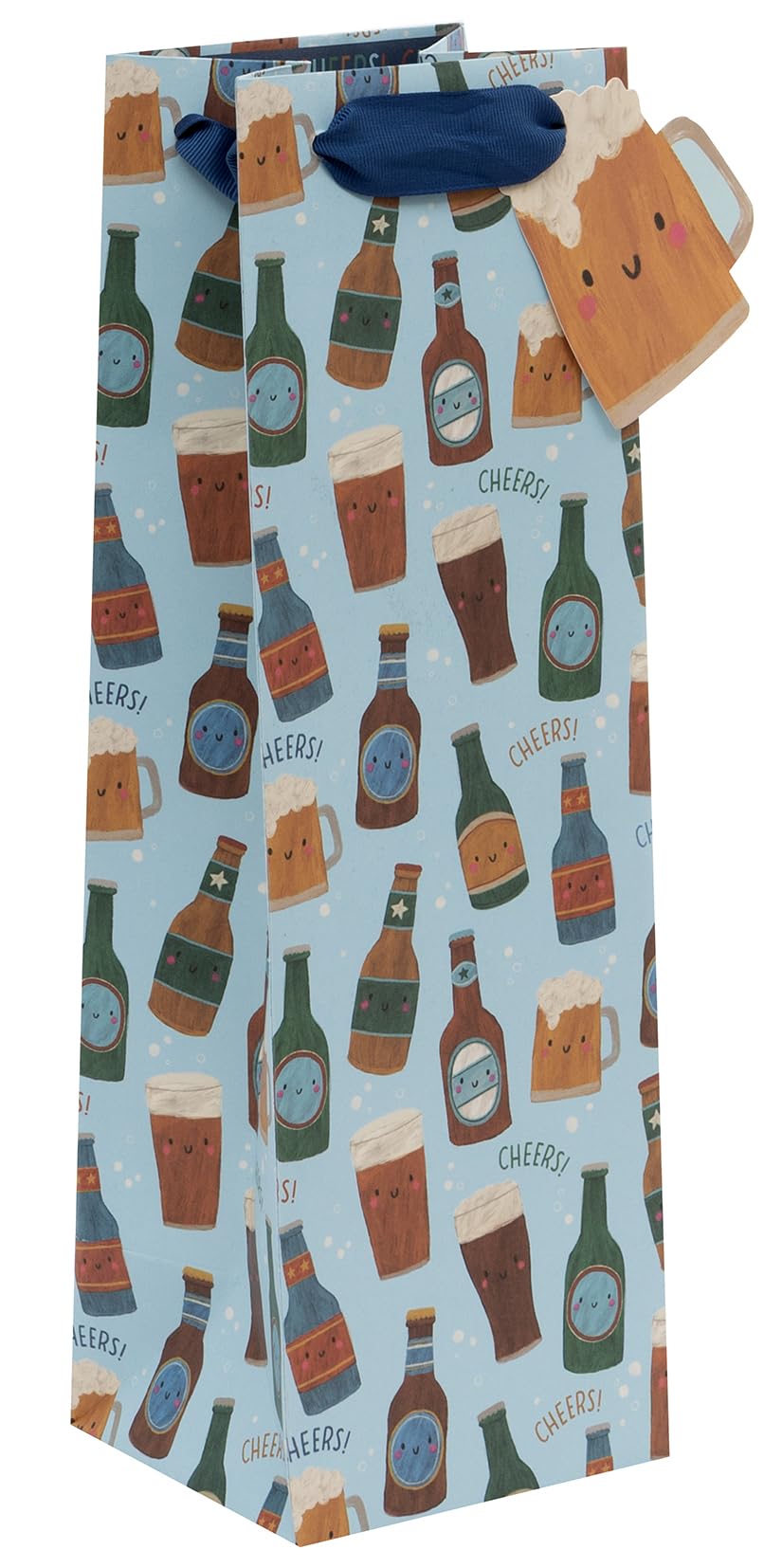 Glick Bottle Gift Bag - Beer & Cheers Design - 110 x 340 x 100mm