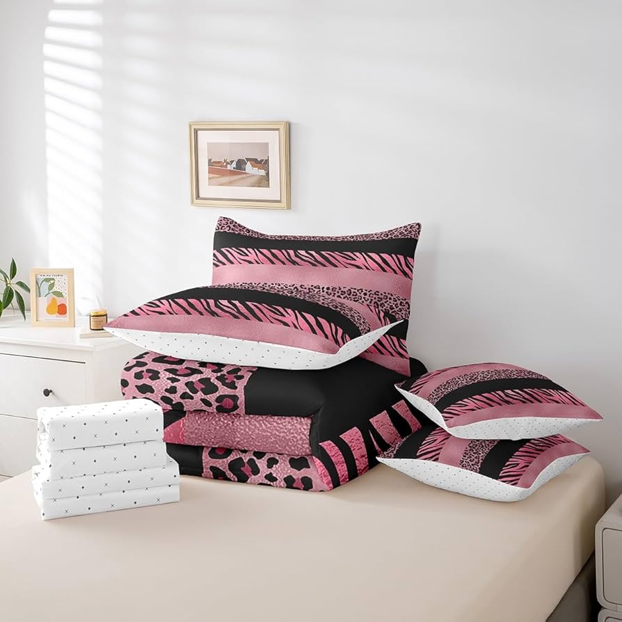 Amazon.com: 7 Pieces Full Size Pink Leopard Print Kids