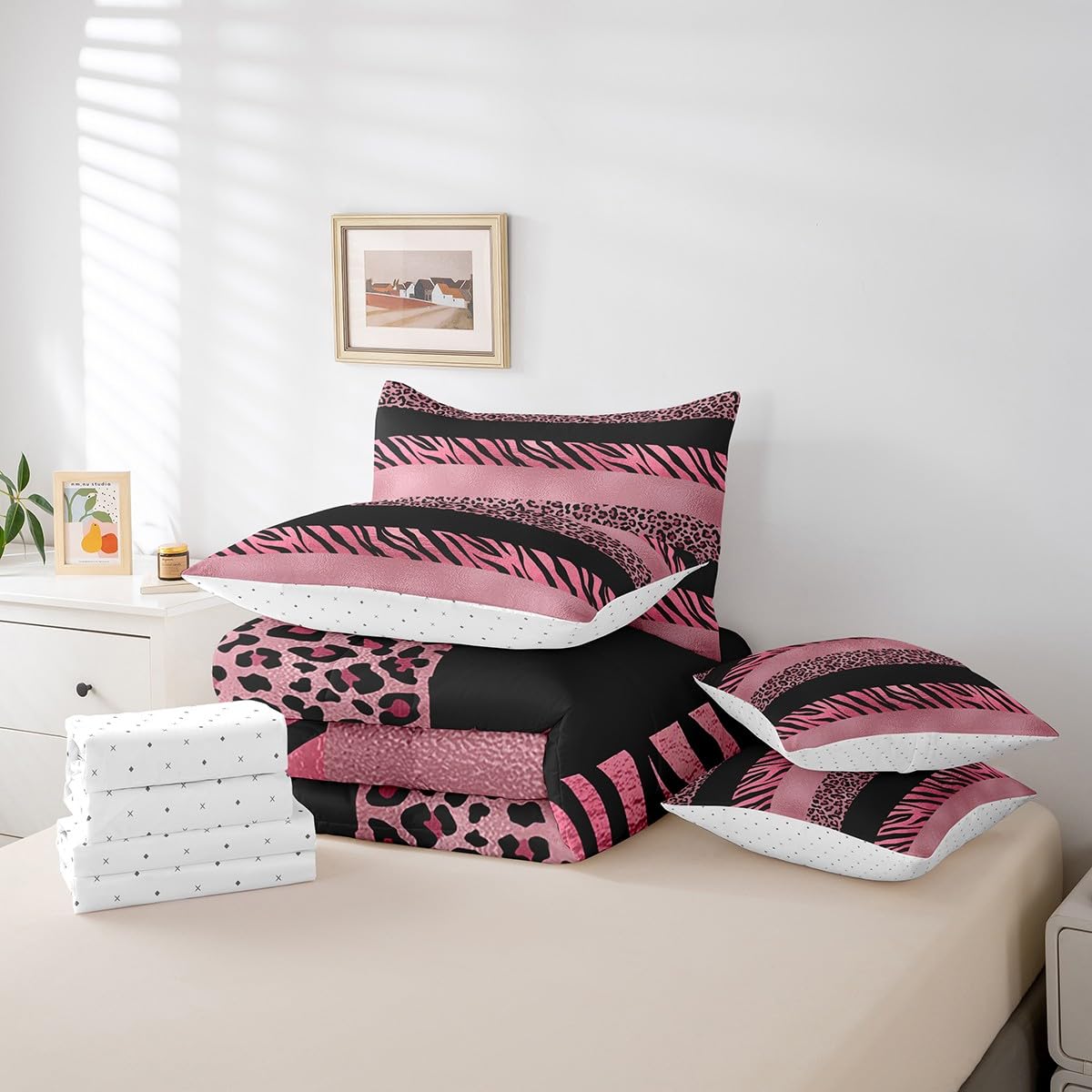 Amazon.com: 7 Pieces Full Size Pink Leopard Print Kids