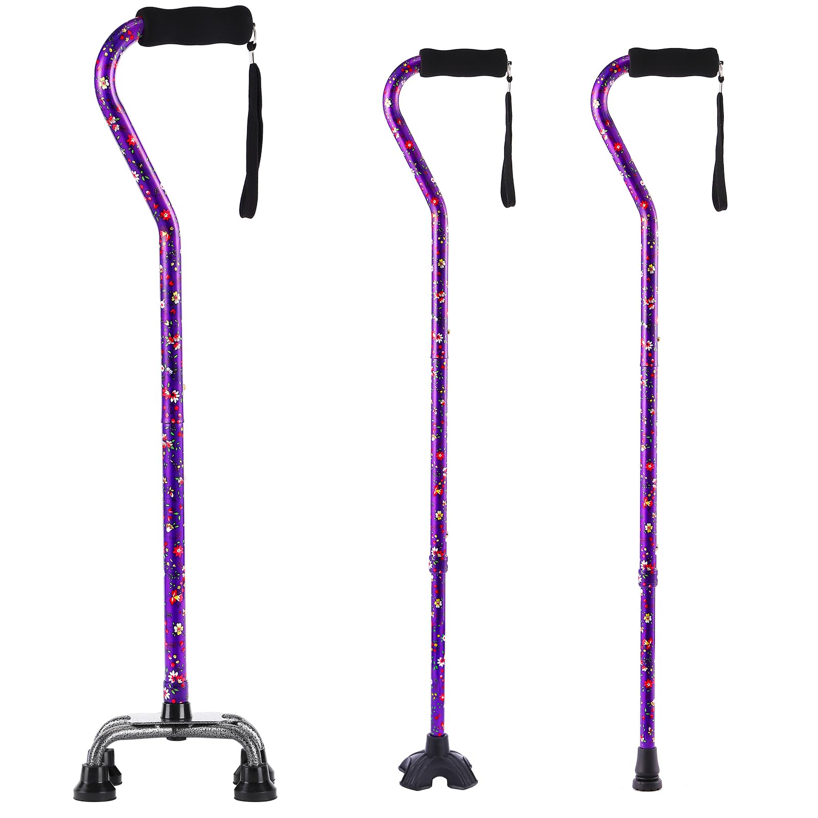 Walking Cane for Women & Men, Folding Offset Quad Cane with 4 Pronged Base for Extra Stability and Balance, Adjustable Aluminum Walking Stick for Seniors