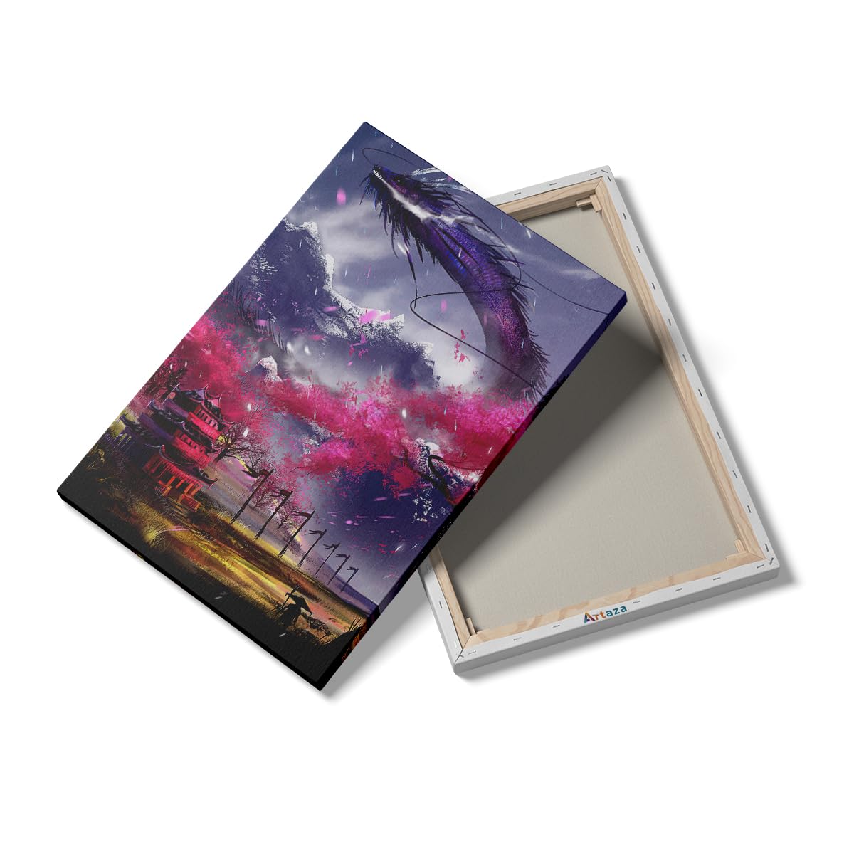 Artaza Cuadros Decoración Salón Modernos Dragón Japonés - 80x120 cm - Grande - Cuadros Decorativos Paisaje - Decoración Pared Sakura - Cuadro Templo Japonés