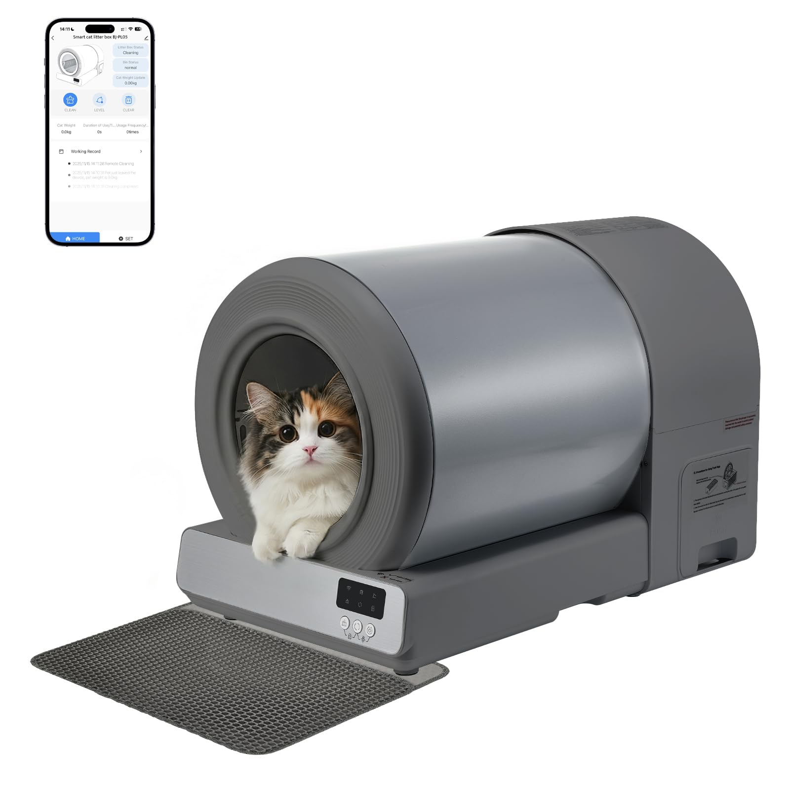 Agvenra Stainless Steel Self-Cleaning Cat Litter Box, Smart APP Control Automatic Litter Box with Safety Sensors, Odor Control, Low-Entry, Large Capacity Design for Multiple Cats (Grey)