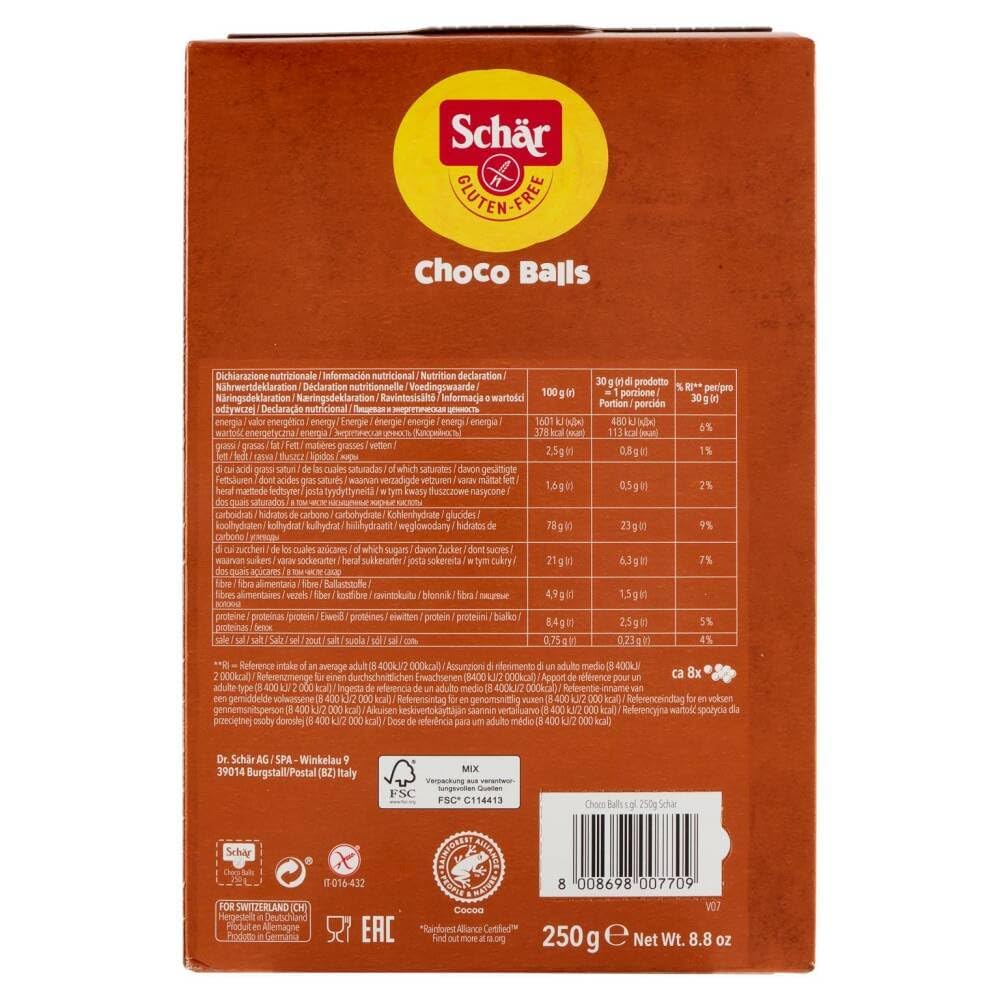 Italian Gourmet Bundle Schar 6x Céréales Choco Balls sans gluten 250g, billes croustillantes au cacao, petit-déjeuner & snack, à déguster avec lait/yaourt, gourmand, sans blé + Italian Gourmet Polpa