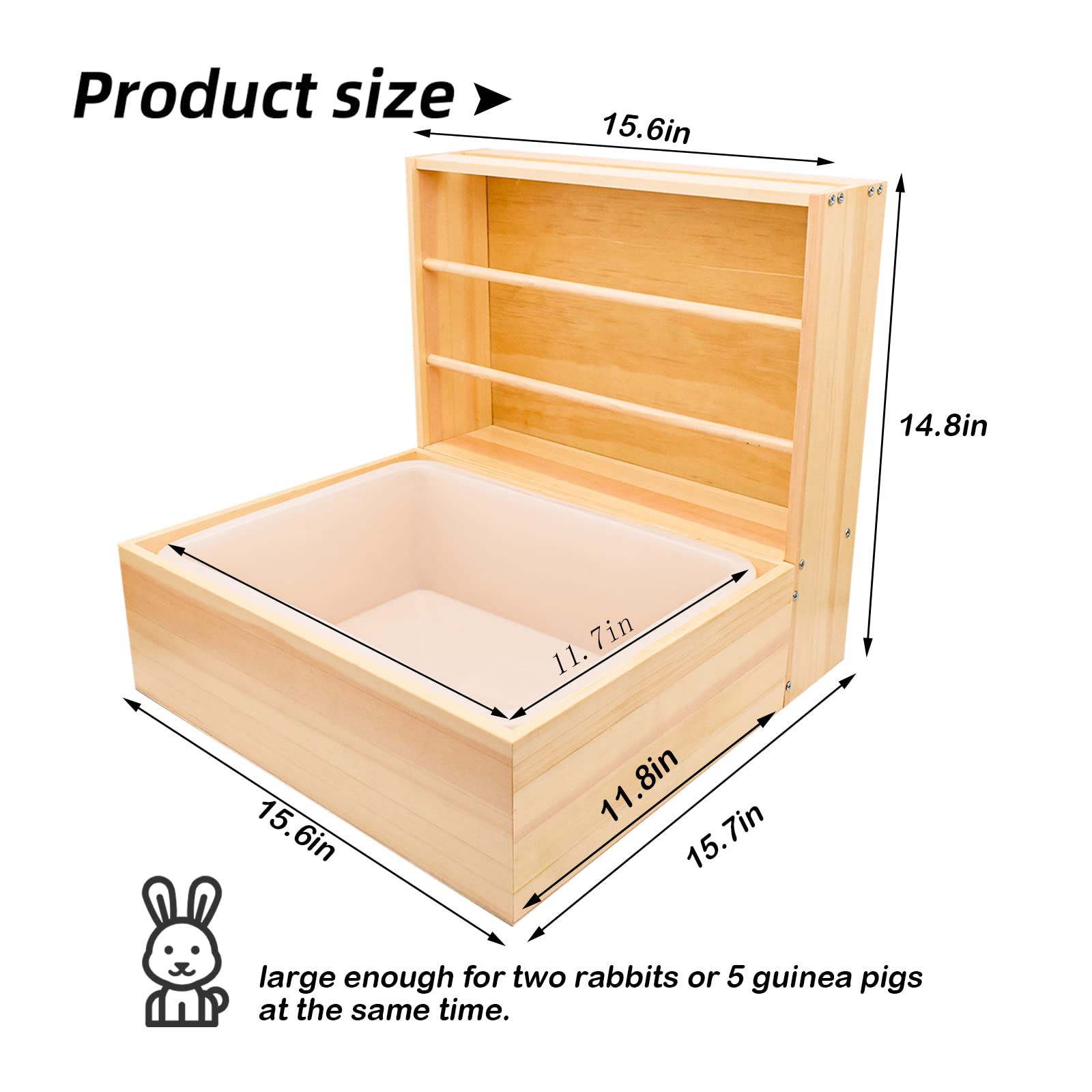 JoliJour Mangiatoia Fieno 2 in 1 per Conigli e Porcellini d'India, Alimentatore per Fieno e Lettiera in Legno e Plastica, 43 x 13.5 x 31.5 cm