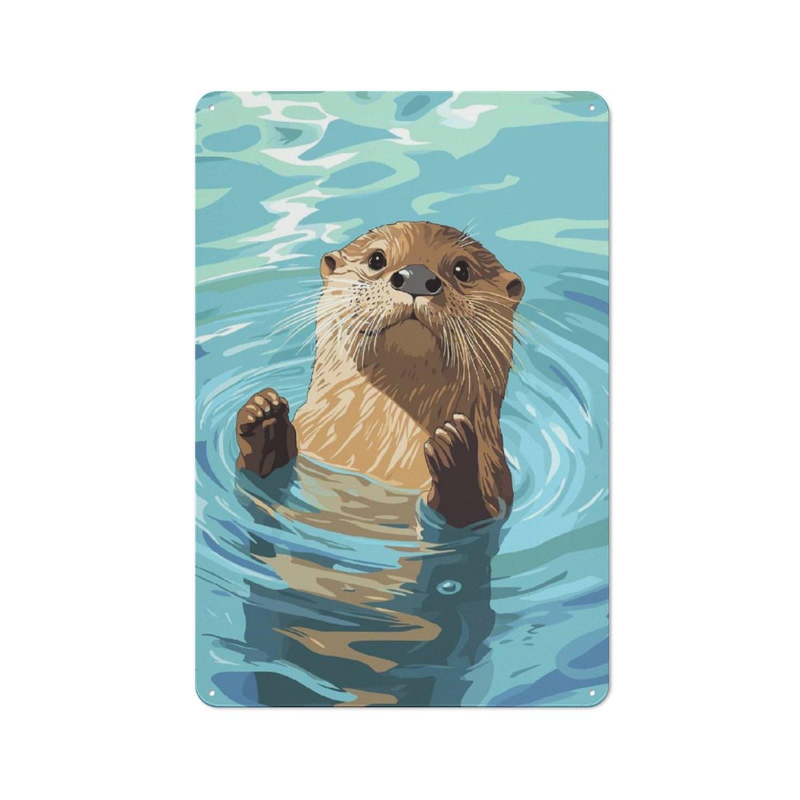Junmoney Otter In Water Illustration Metal Wall Sign 30X20cm Featuring For Bar Or Restaurant, For Bar Decor Enthusiasts