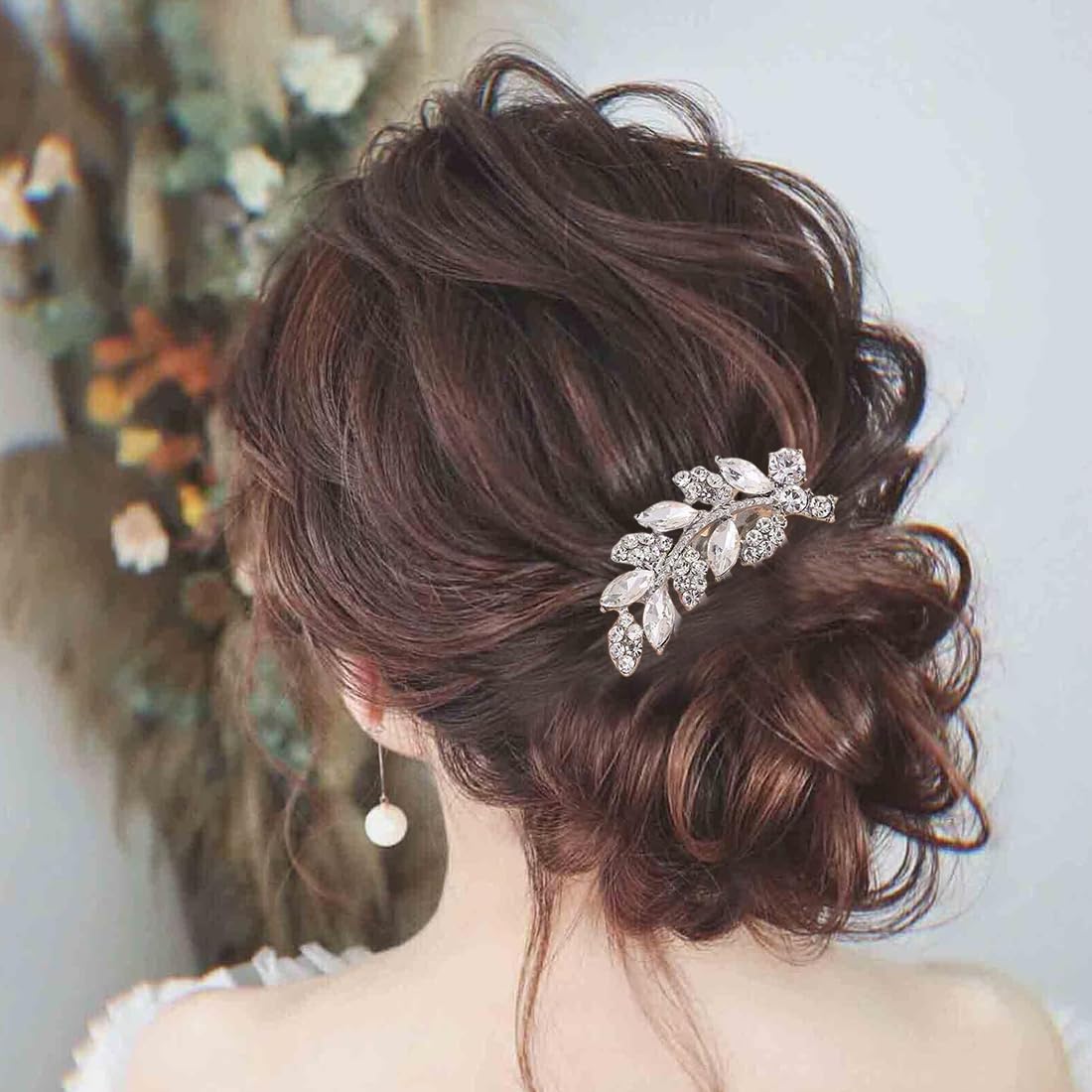 Set da 2 Pettini Capelli Nuziale, Fermaglio per Acconciatura Capelli da Sposa, con Strass luccicanti a forma di Fiore,Accessori per donne e ragazze eleganti