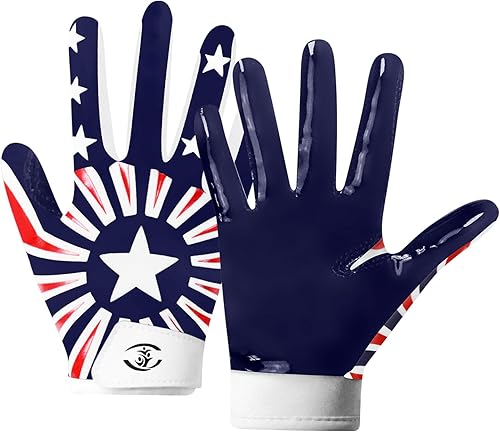 Vista 26 de Guantes de fútbol juvenil, guantes receptores juveniles, de silicona, antideslizantes, transpirables, con bandera estadounidense, experiencia