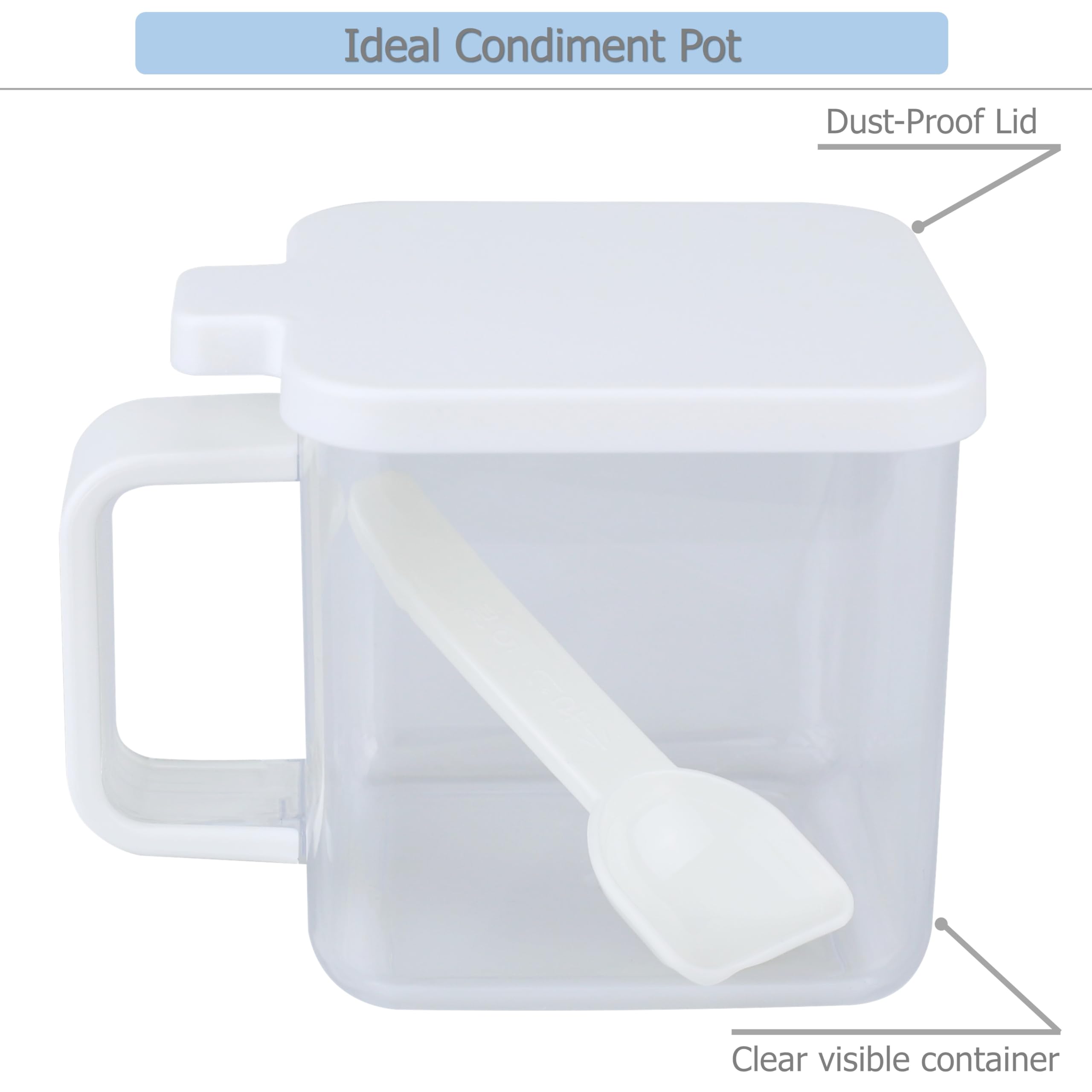 EIKS Ollas transparentes para condimentos con forma cúbica con cuchara para almacenar y servir especias, sal, azúcar, pimienta en el hogar, cocina, mostrador, restaurante