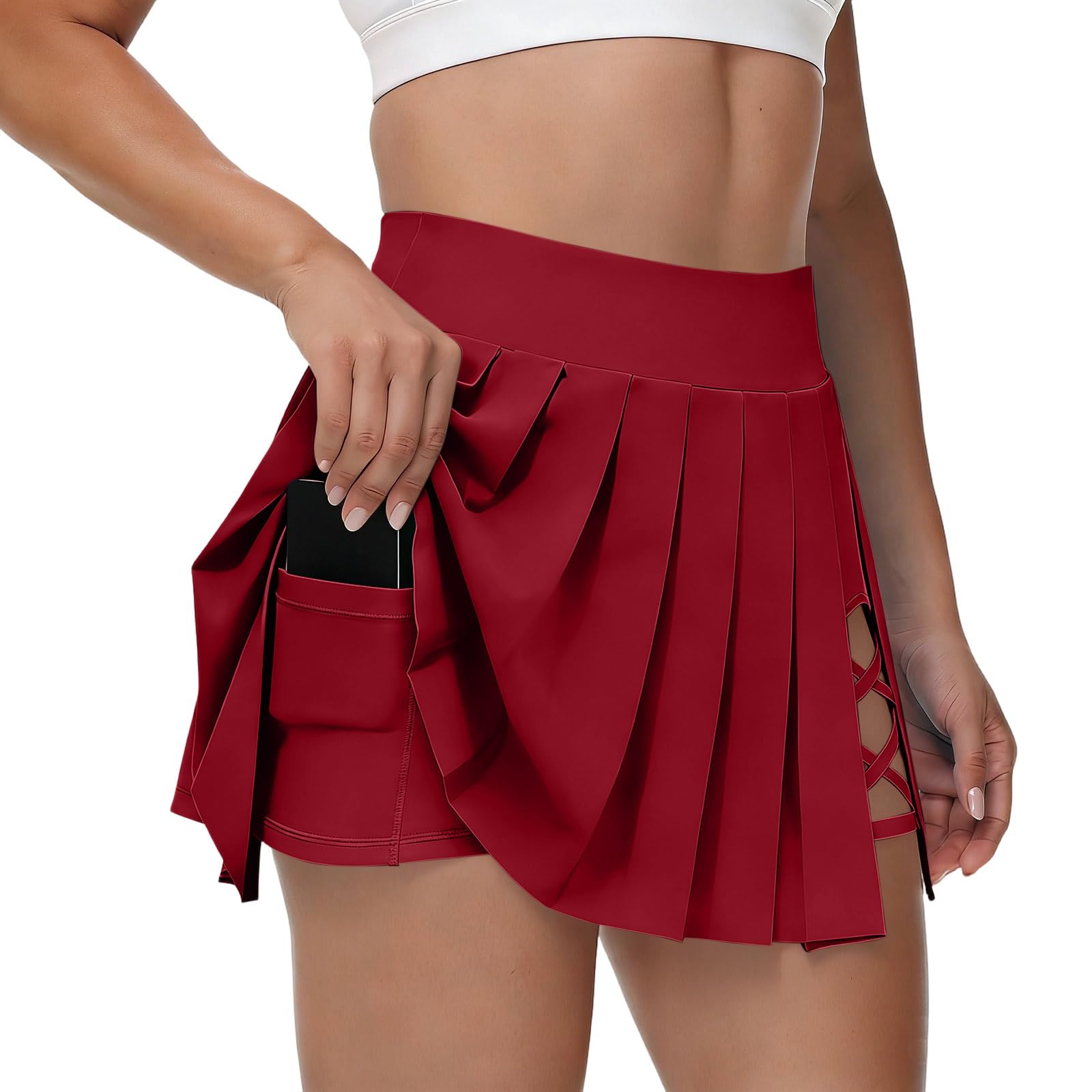 Skirts for Women Fashion Y2K Mini Skirt Casual Pleated Short Pleated Cheer Dress Casual Gym Workout Short with Pocket — view 7