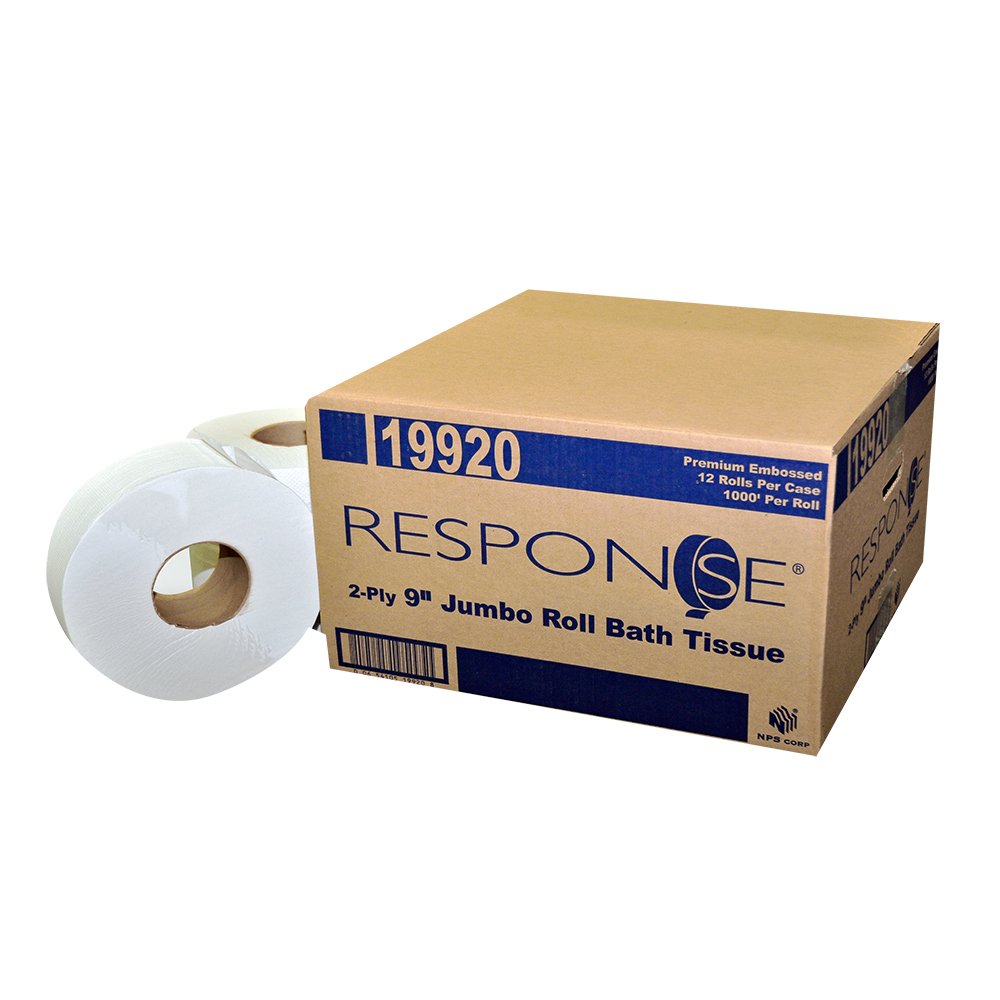 Response 19920 Prem Embossed Jumbo 2-Ply Bath Tissue Roll, 9" Diameter x 1000' Length x 3-1/2" Width (Case of 12)