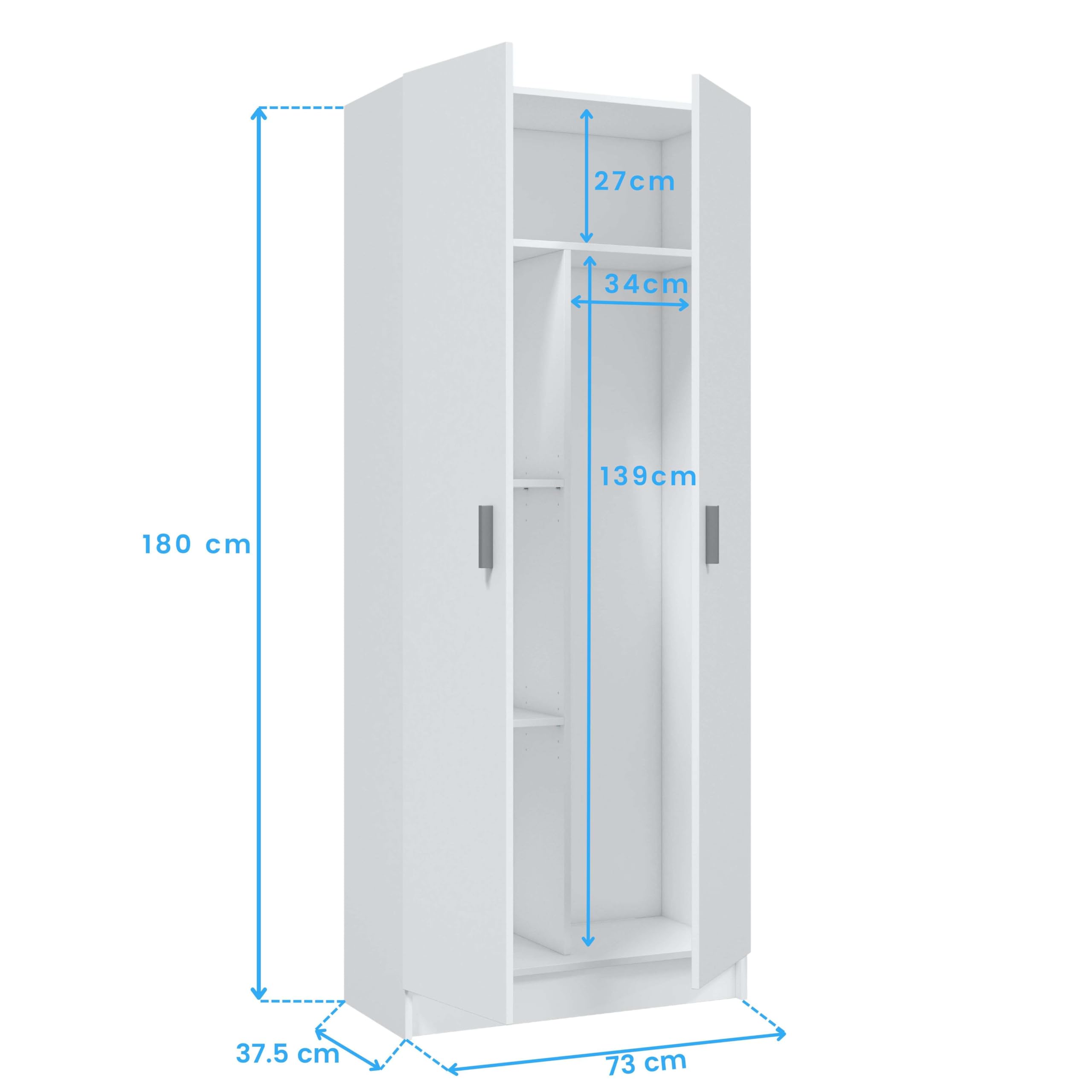 Miroytengo Armario Escobero 2 Puertas Multiusos Blanco, Aspiradora Cocina Despensa Lavanderia Auxiliar 73x182 cm