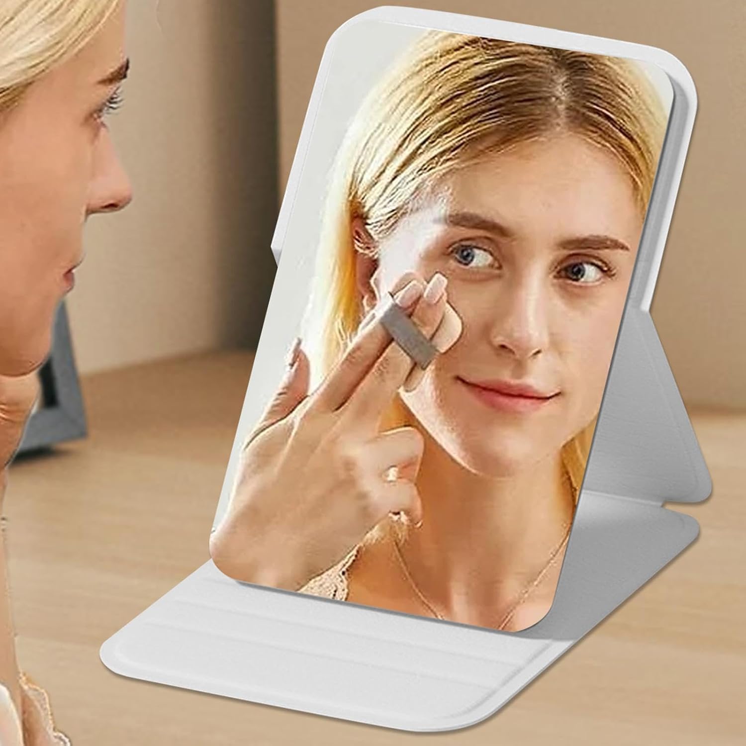 CREWLA Hand Mirror and Durable Mirror with Portable Adjustable Viewing Angles Perfect for Quick Touch-Ups, Hair Styling, and Makeup Checks,Lightweight Compact Size Daily Use (White) 1-image-36