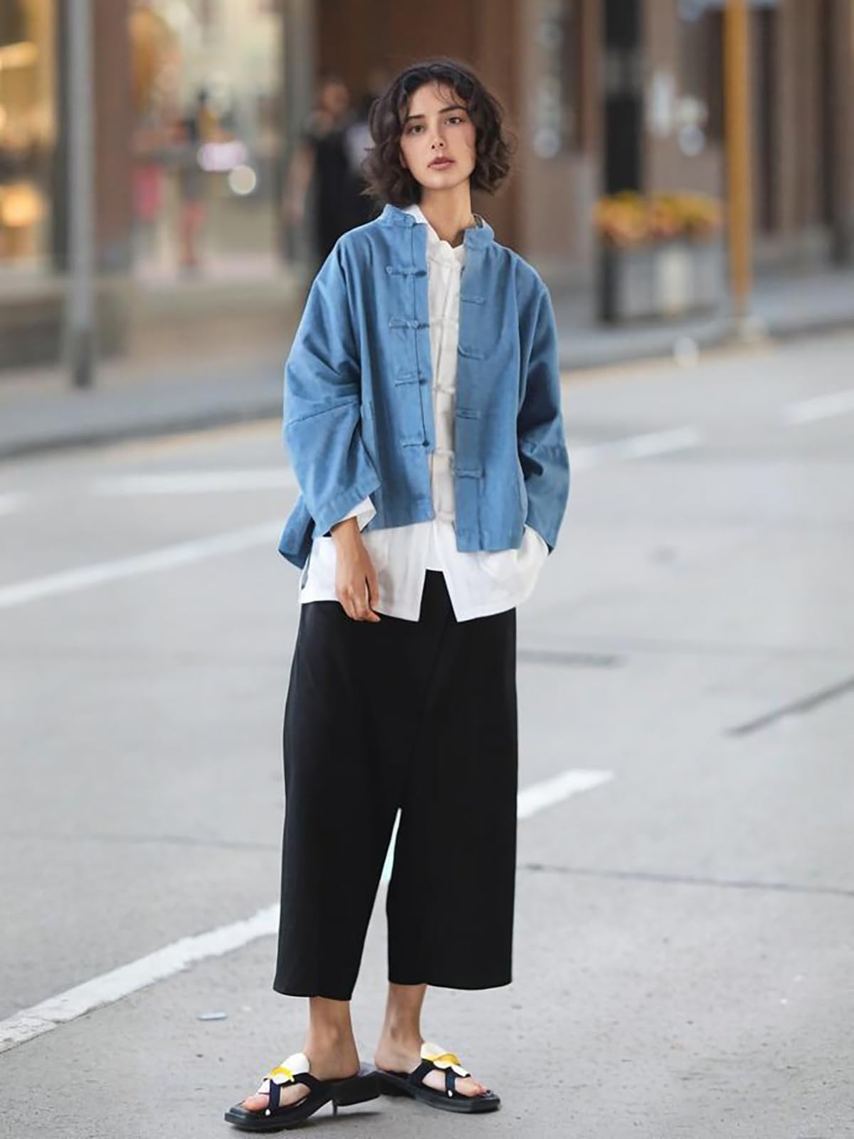 LZJN Giacca di jeans da donna manica lunga classica rana bottoni allentati Oversize Jean giacca cappotto