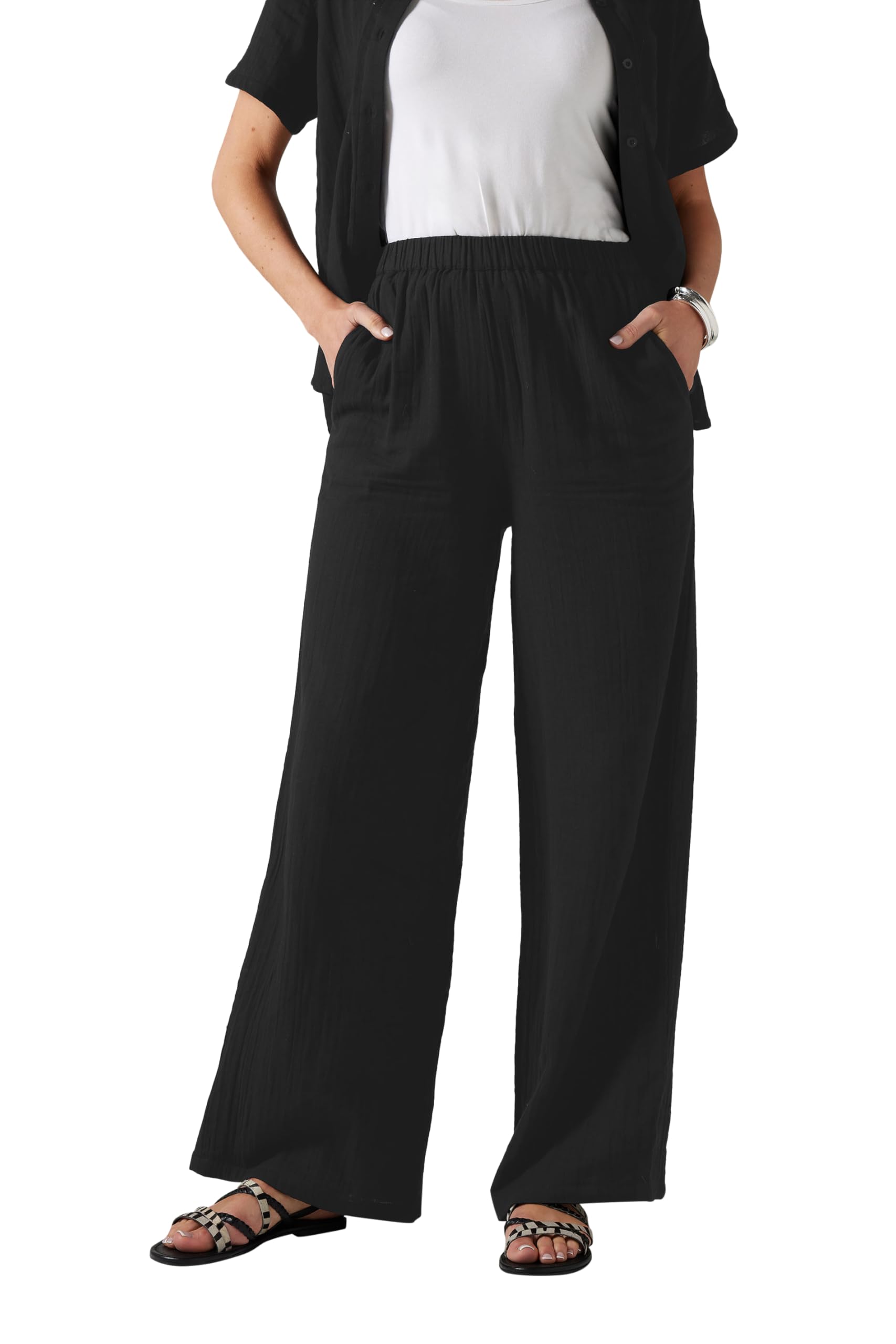 Long Tall Sally - LTS Tall Cotton Cheescloth Wide Leg Trousers - Women's Black