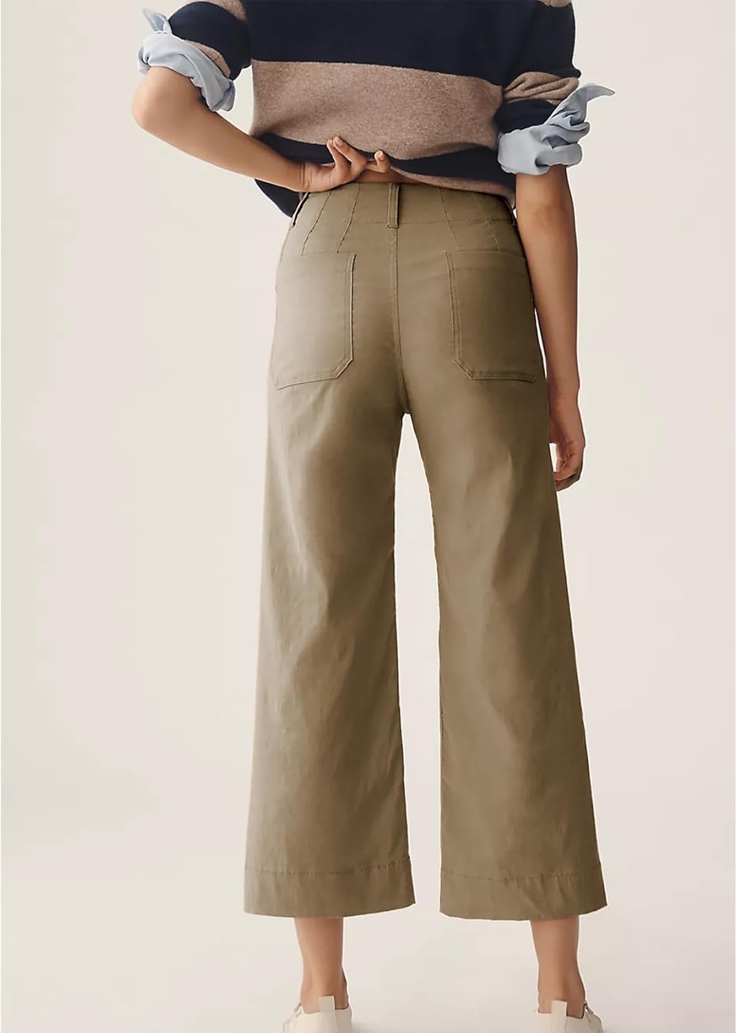 Cropped Wide-Leg Pants Casual High Waist Baggy Pants Stretchy Straight Trousers with Pockets(Brown-XL) - Image 4
