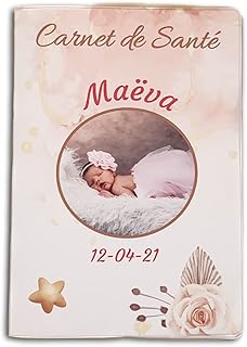 Protège Carnet de Santé Personnalisé - Texte et Photo Personnalisables – Fabriqué en France - Étui Carnet Bébé Enfant Fille ou Garçon - Idée Cadeau Naissance - Modèle Etoile Dorée Fille
