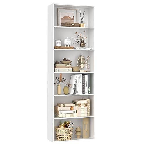 FOTOSOK 6-Tier Open Bookcase and Bookshelf, Freestanding Display Storage Shelves Tall Bookcase for Bedroom, Living Room and Office, White - 1 - White