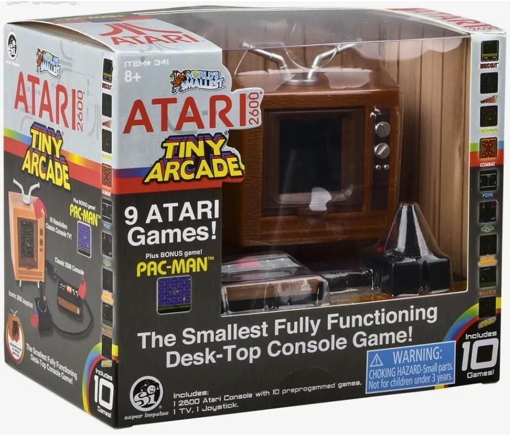 Tiny Arcade Atari 2600 3.5" Mini Retro Game - Playable Console & TV w/ Real Gameplay & Sound-10 Classic Video Games: Pac-Man, Breakout, &More(Ages 8+)